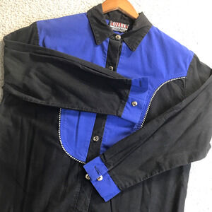 Vtg Ozark Mountain Jean Co. Womens Shirt Medium Blue/Black South Western Long